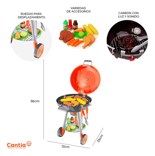 Asador Carne Asada Accesorios Luz Y Sonido Barbacoa Juguete Color Multicolor