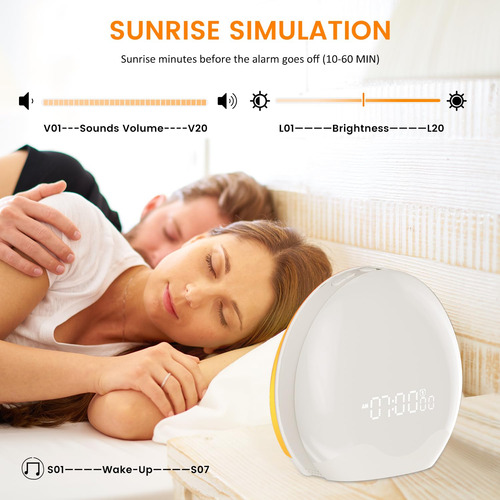 Lámpara De Terapia De Luz Marca Reloj Despertador Solar Mode Blanco-1