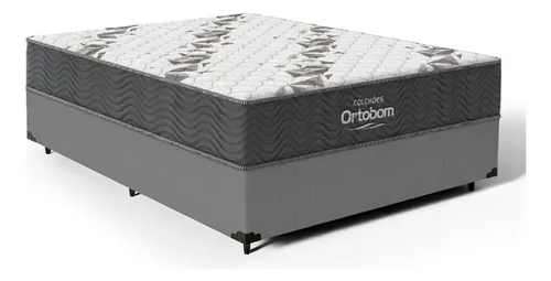 Cama Box Casal Ortobom Com Colchão Espuma D33 Cinza Firme Antiácaro