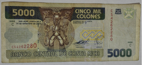 Billete 5000 Colones 2005 Costa Rica F-vf