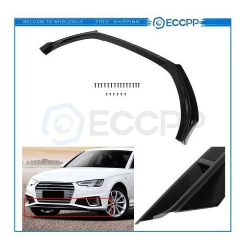 For 2017-2020 Audi A3 3pc Bright Black Front Bumper Lip Ecc1