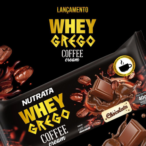 Whey Grego Bar Cx 12un - Nutrata Sabor Coffe Cream Chocolate