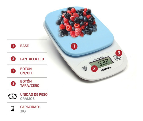 Imagen 5 de 10 de Balanza Electronica Digital De Cocina 3 Kilos Alta Precision