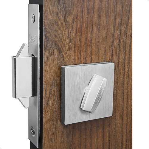Fechadura Porta De Correr Banheiro Quadrada União Mundial Cor Acetinado Escovado