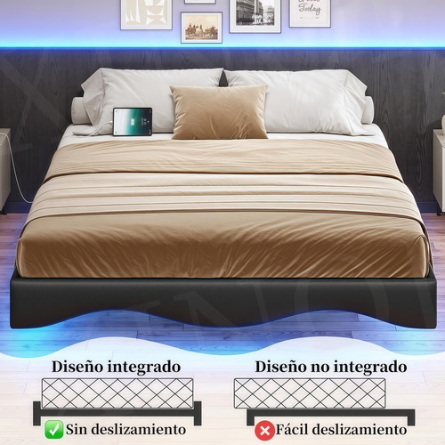 Base Cama Matrimonial Size Flotante Con Luces Led Ajustables