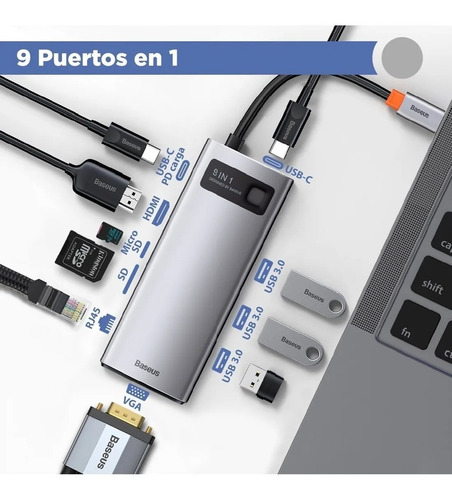 Imagen 3 de 10 de Hub Adaptador 9 En 1 Usb C Hdmi 100w 5a Baseus Caba Tecno