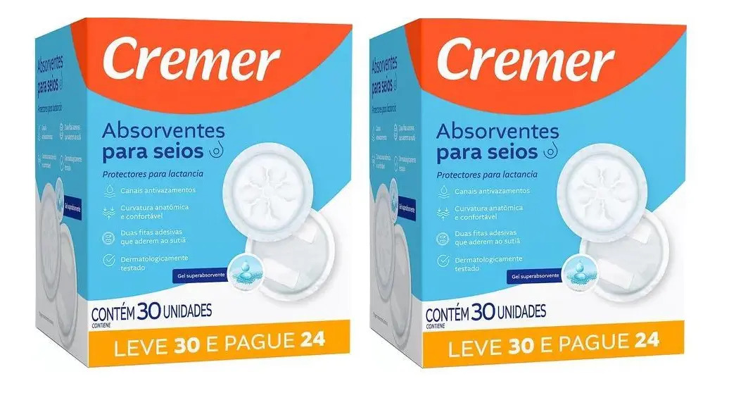 Kit 2 Cxs Absorvente P/seios Cremer  Super Confort C/30