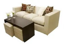 Comprar Juegos De Living Sillon De 3c Mas Mesa Y Puff Ecocuero
