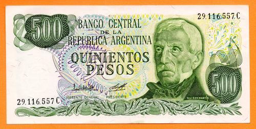 Billete 500 Pesos Ley, Bottero 2428a, Año 1979 Exc +