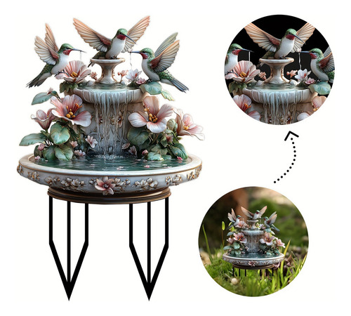 Estatua De Jardín Con Forma De Colibrí Jugando En El Agua, E