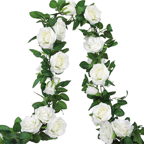 3 Guirnaldas De Rosas Artificiales Blancas