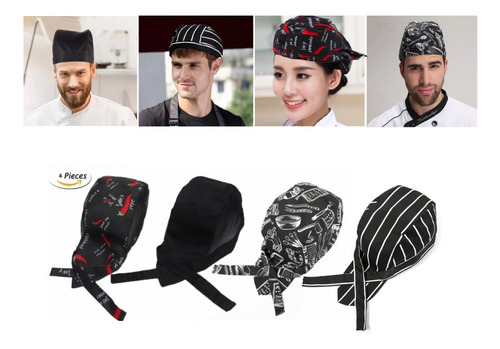 Gorros Cofia Para Chef, Cocinera, Mesero  Algodón 4 Pack