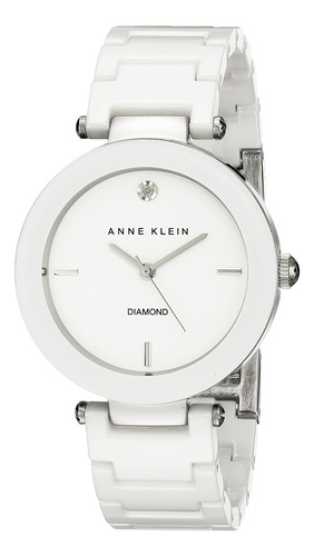 Reloj Anne Klein, Piedras Genuinas, Ceramica,blanco/plateado