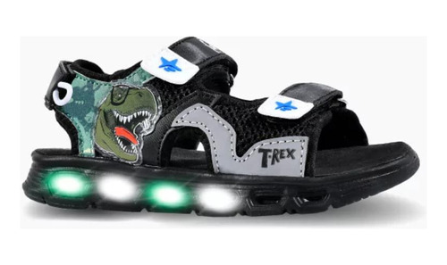 Sandalias Nuevas Footy Dinosaurio T-rex Negra Con Luces Orig