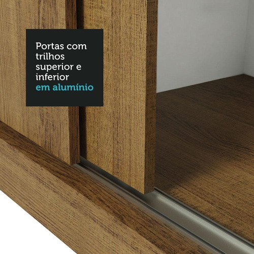 Guarda Roupa Madesa Lyon Plus 3 Portas Correr 4 Gavetas Pés Cor Rustic