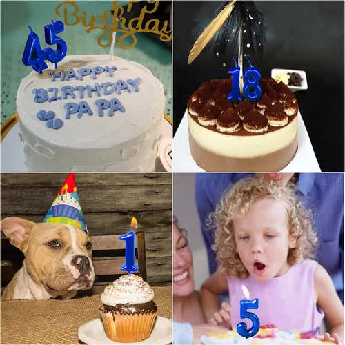 Velas Azules De Cumpleaños, 4 Velas, Tarta De 4 Años, Bady R