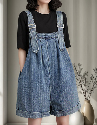 Mono Corto De Mezclilla Con Doble Bolsillo Para Mujer, Talla