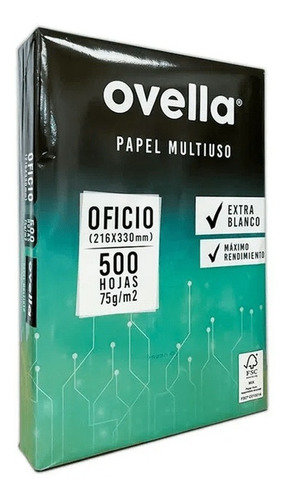 Resma De Papel Ovella Tamaño Oficio 500 Hojas Blanco 75grs