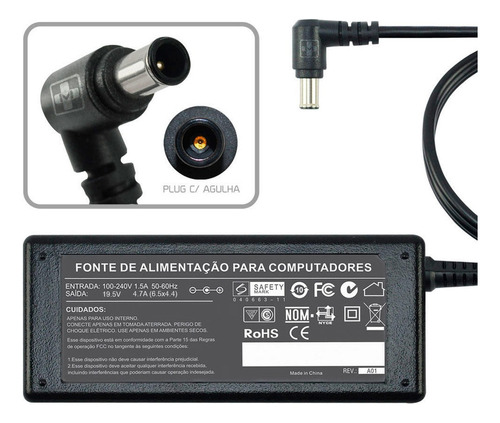 Fonte Carregador P/ Notebook Sony Vaio Pcg-nv 19,5v 4.7a 493