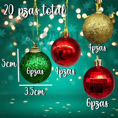 Esferas 4 Cm Decoración Adornos Para Árbol Navidad 20 Pz
