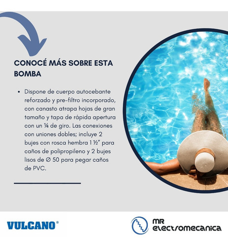 Imagen 4 de 10 de Bomba Autocebante Vulcano Bae075 3/4hp Pileta Fibra