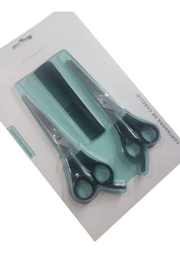 Imagen 3 de 3 de Set Tijeras Corte De Pelo Entresacar Lisa Peine Peluquera