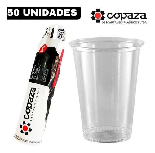 50 Copo Descartável Transparente Liso 400ml S/tampa Copaza