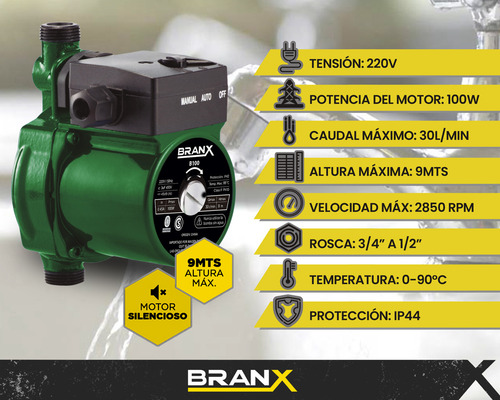 Bomba Presurizadora De Agua Branx 100w Elevadora Presion 9m