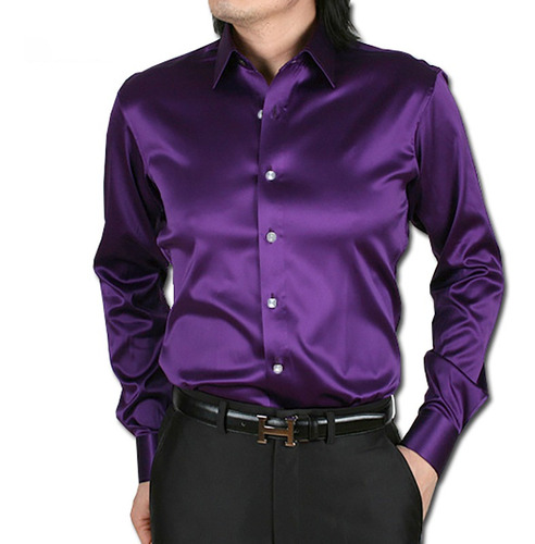 Camisa De Vestir De Satén De Lujo Para Hombre, Ajuste De Sed