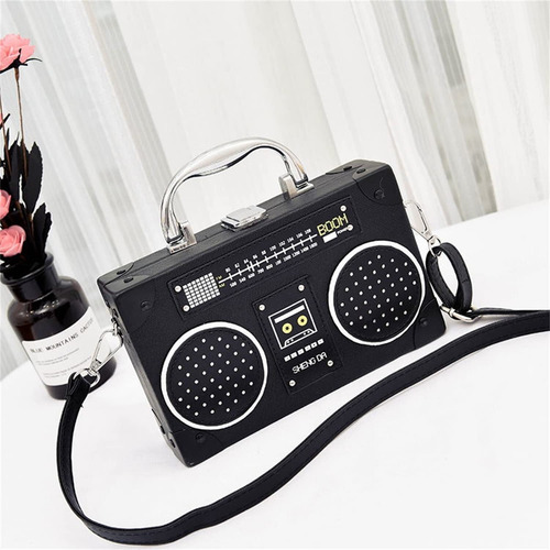 Bolso Cruzado Con Forma Radio Para Mujer, Con Cierre De Clip