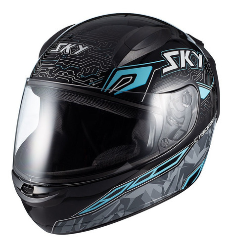 Capacete Sky Two Cyber Snake Preto Seguro Cor Azul Desenho Solid Tamanho Do Capacete 60