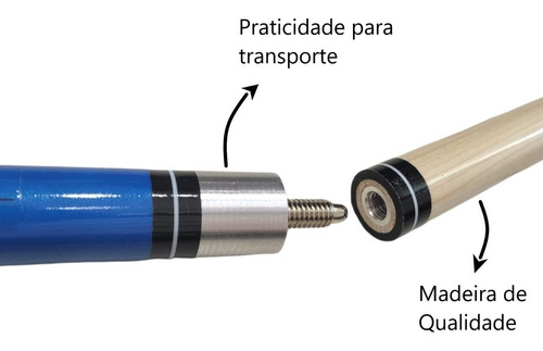 Taco Sinuca Bilhar Profissional Virola Totó Giz Bipartido Cor Sortida