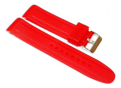 Pulseira Relógio Em Silicone Terminal Curvo 22mm Vermelho