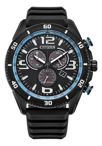 Reloj Citizen Brycen At258702e Para Hombre. Correa Negro Bisel Negro Fondo Plateado