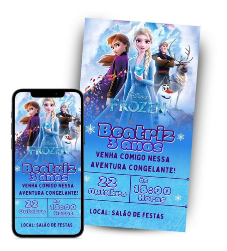 Convite Digital Aniversário Para Festa Infantil Frozen
