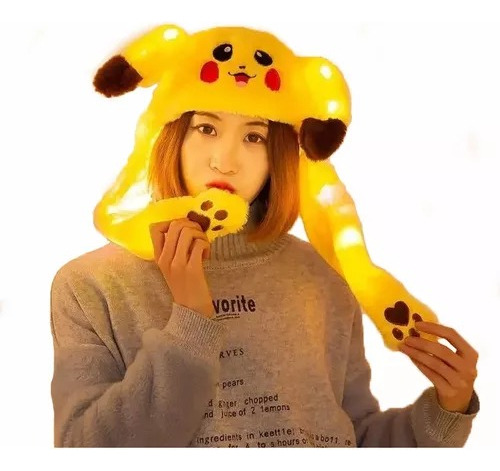 Sombrero Gorro De Felpa Con Luces Y Orejas Movíles Pikachu 