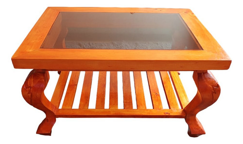 Mesa De Centro, Tallada Y Con Vidrio