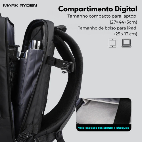 Mochila Mala Viagem Multifuncional De Compressão À Vácuo Com Bomba Notebook 15,6 Modelo Aviator Air Mark Ryden - Cor Preto