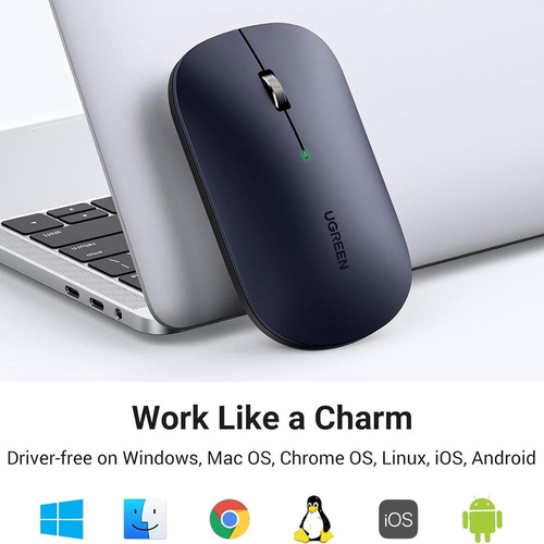 Mouse Bluetooth Sem Fio Ugreen 4000dpi 2,4gz Cinza Preto