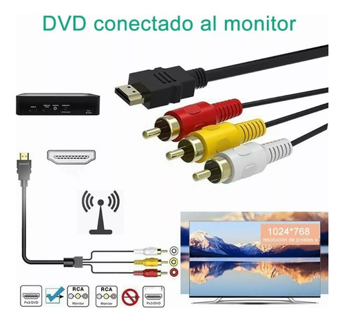 Kdca Cable Hdmi A Rca, 1080p Hdmi Macho A 3-rca Audio Video Av Componente Convertidor Cable Adaptador Para Hdtv