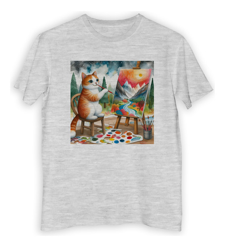 Remera Niño Gato Pintor Arte Dibujando Pincel Color