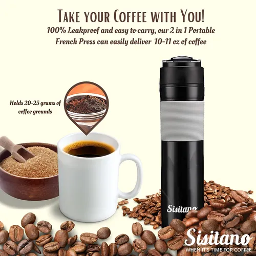 Sisitano Cafetera De Prensa Francesa De Viaje 2 En 1, Vaso P