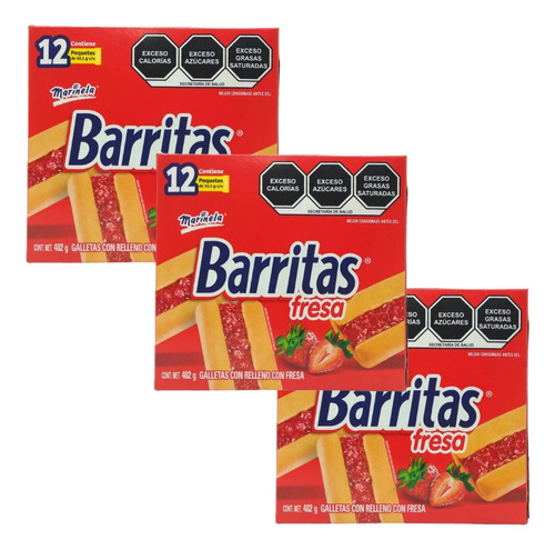 36 Piezas Barritas De Fresa Galletas Dulces Marinela