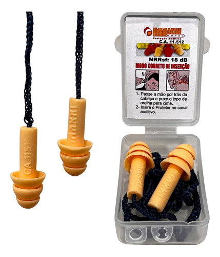 Kit 20 Protetor Auricular Plug De Silicone 18db Maxxi Royal Cor Amarelo