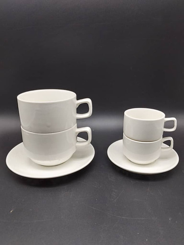 Taza De Porcelana Café Pequeño 100 Cc Con Plato Apilable.