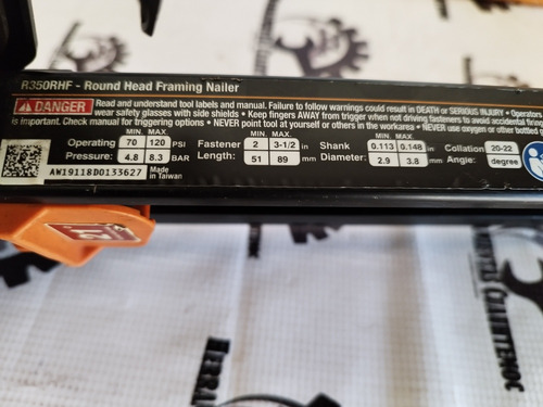 Clavadora Neumática Ridgid 21° Pistola Estructuras Framing (Usado)