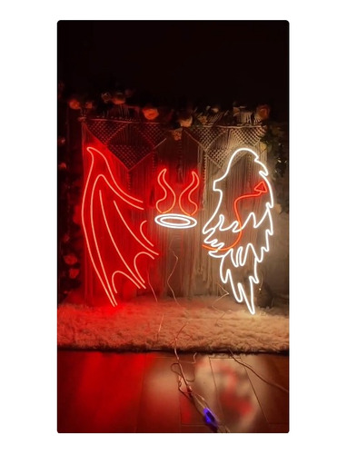 Pack Letrero Led Neon Alas Angel Demonio Alto 92cm