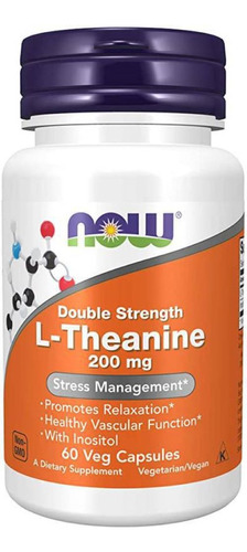 Suplemento em cápsulas L-Theanine 200mg  L-Teanina Sem Sabor em pote 60 un Now Foods