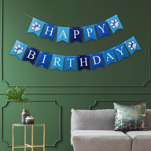 Pancarta De Fiesta De Cumpleaños De Perro Para Adornos Azul