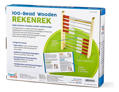Hand2mind 100 Bead Wooden Rekenrek, Abacus For Kids Math, Ma